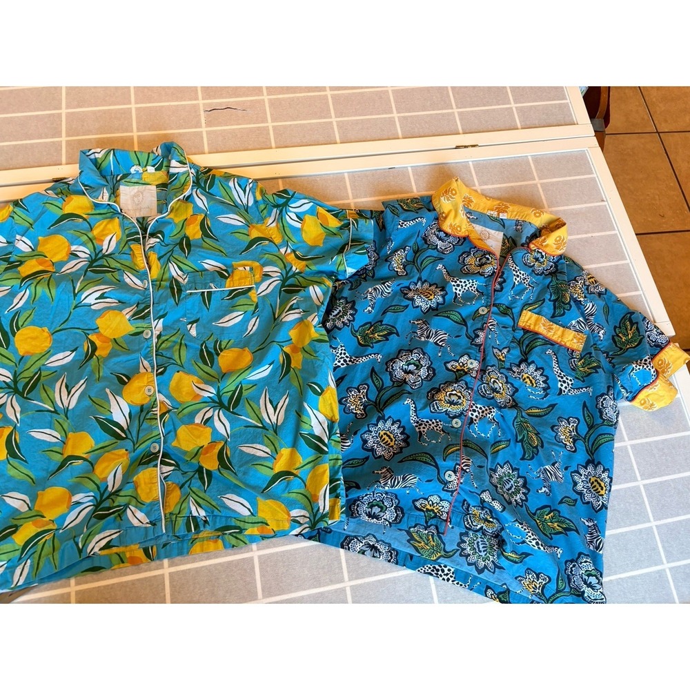 2 Print Fresh + Paper + Pencil Co. XL Organic Cotton Tops Lemons Floral Zoo‎